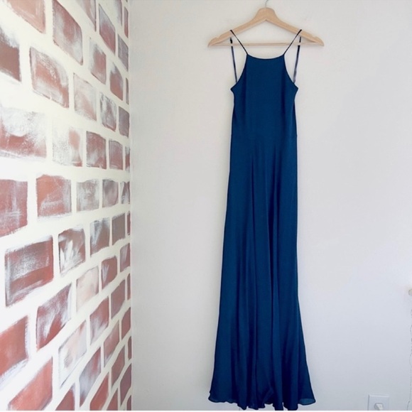 Reformation Noelle Dress Backless Halter Flowing Maxi Dress In Navy Blue Size XS - Picture 14 of 14